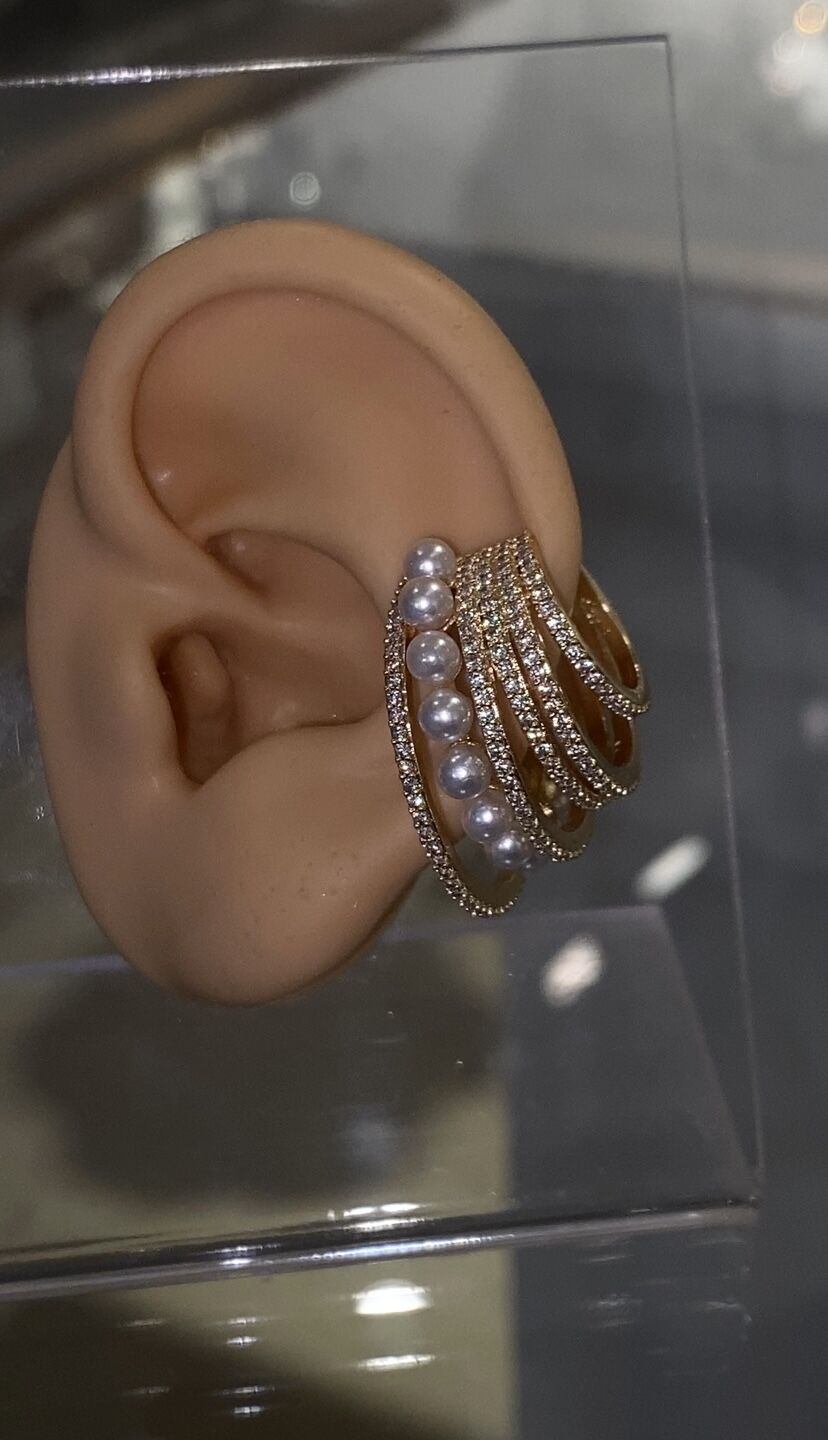 Çoklu incili kıkırdak küpe gold renk