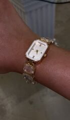 Sekizgen taşlı saat gold renk