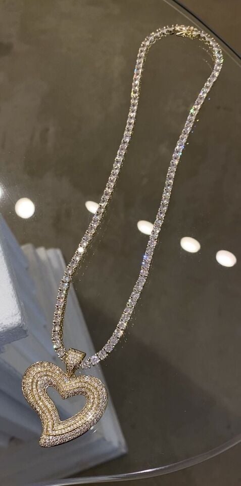 Suyolu kalp kolye döküm gold renk