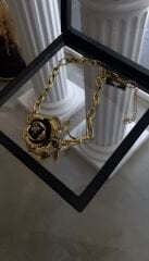 Tasarım gül kolye gold renk eskitme