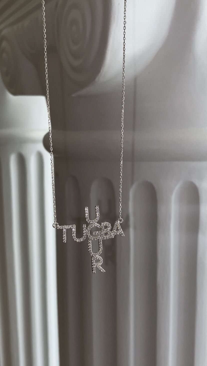 Taşlı isim kolye 925 gümüş