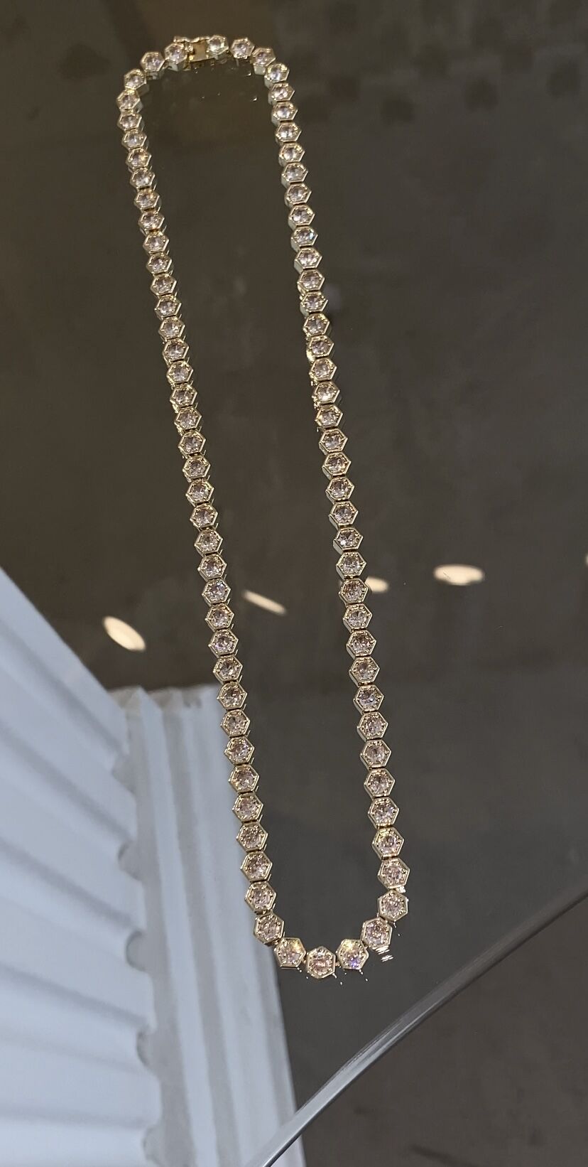 Taşlı suyolu kolye döküm gold renk