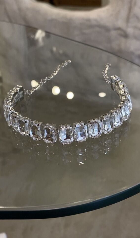 Baget kesim taşlı choker kolye ince model