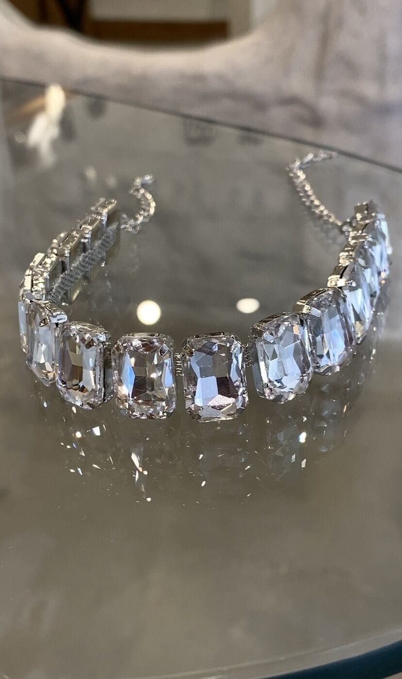 Baget kesim taşlı choker kolye orta boy