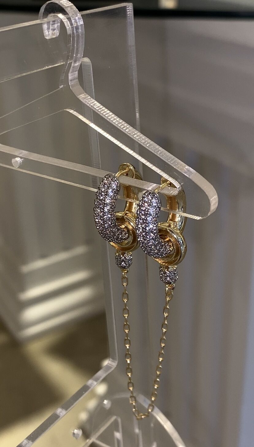 Çift renkli taşlı halka küpe