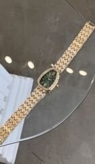 Taşlı vintage saat gold içi yeşil