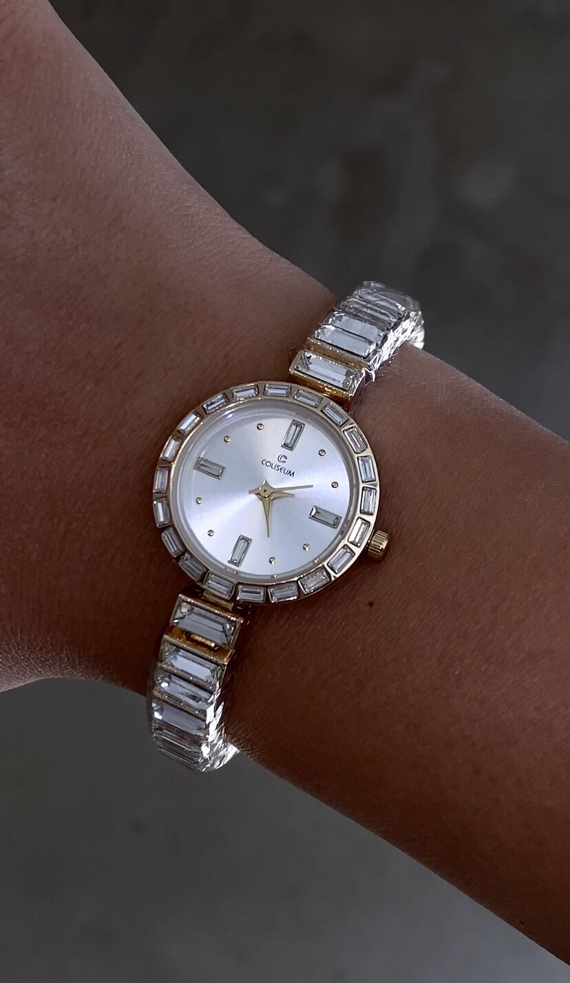 Baget kesim yuvarlak saat gold renk