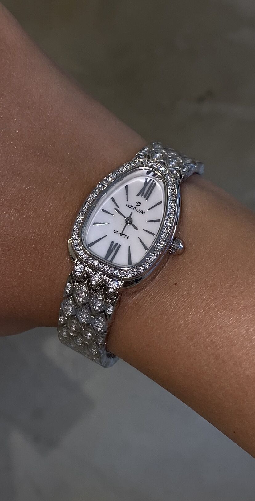 Vintage saat taşlı gümüş renk