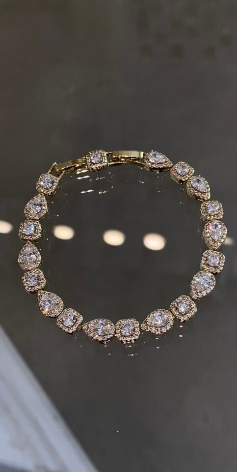 Damla kesim gold taşlı bileklik