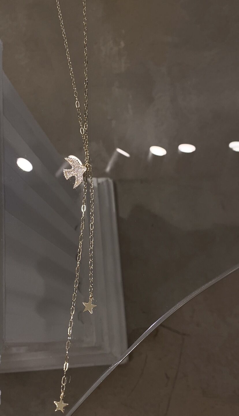 Taşlı dekolte kolye uzun gold renk