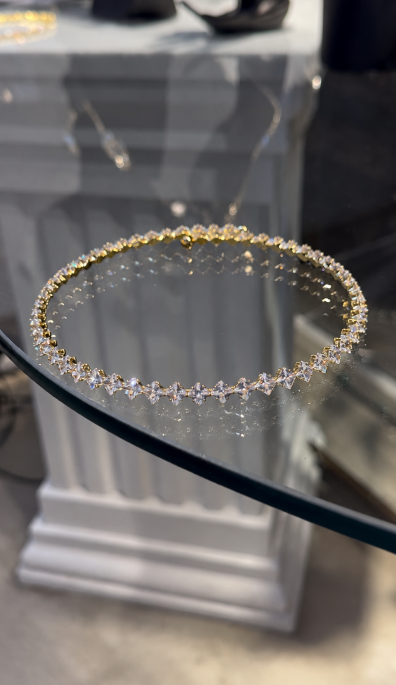 Dörtgen kesim esnek choker kolye gold renk