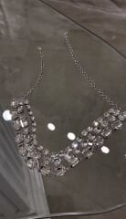 Çoklu taşlı choker kolye gümüş renk