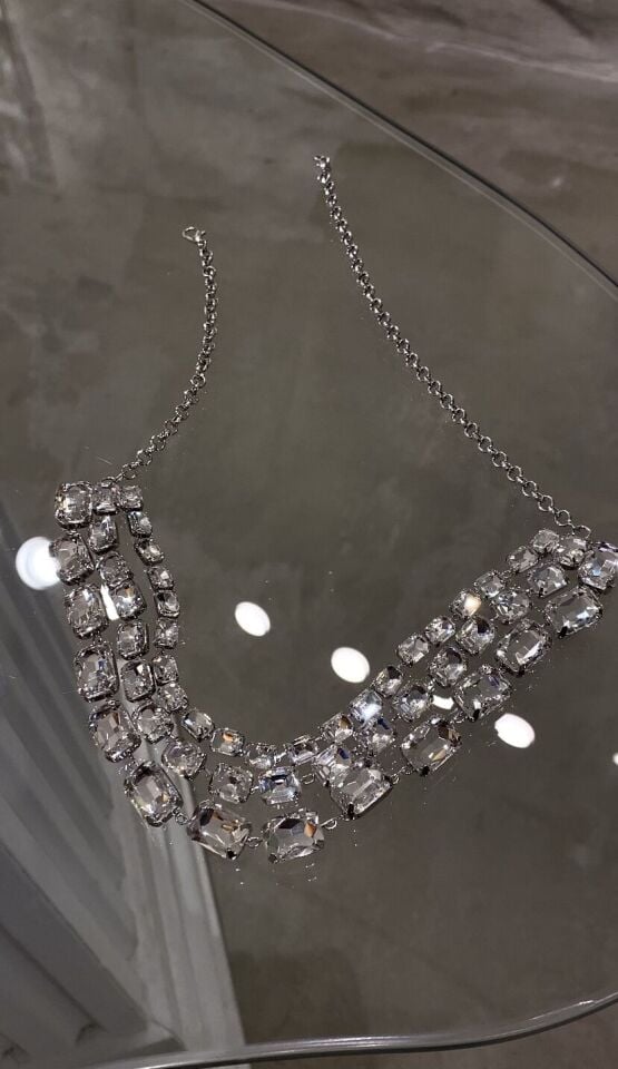 Çoklu taşlı choker kolye gümüş renk