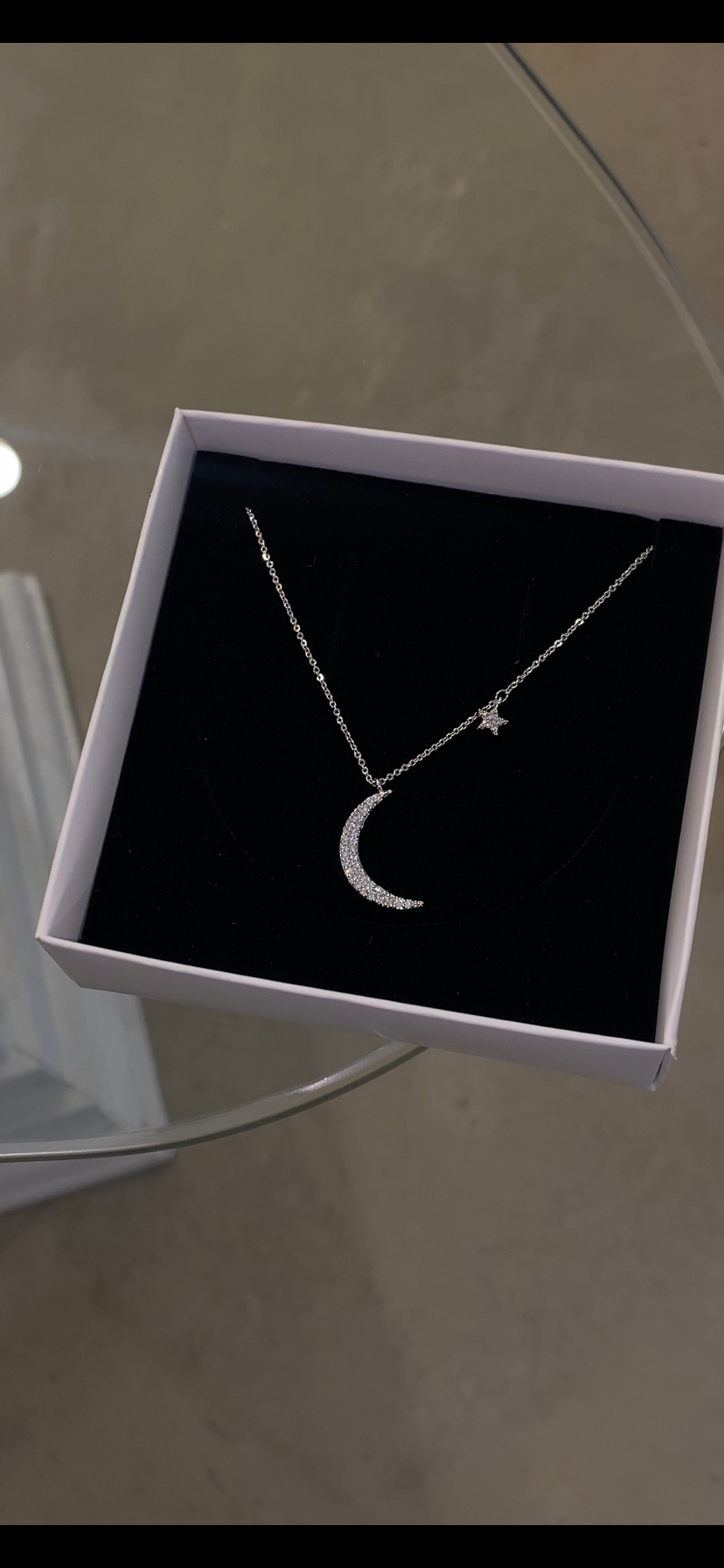 Taşlı Ay kolye gümüş renk