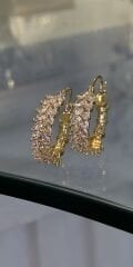 Taşlı halka küpe gold renk